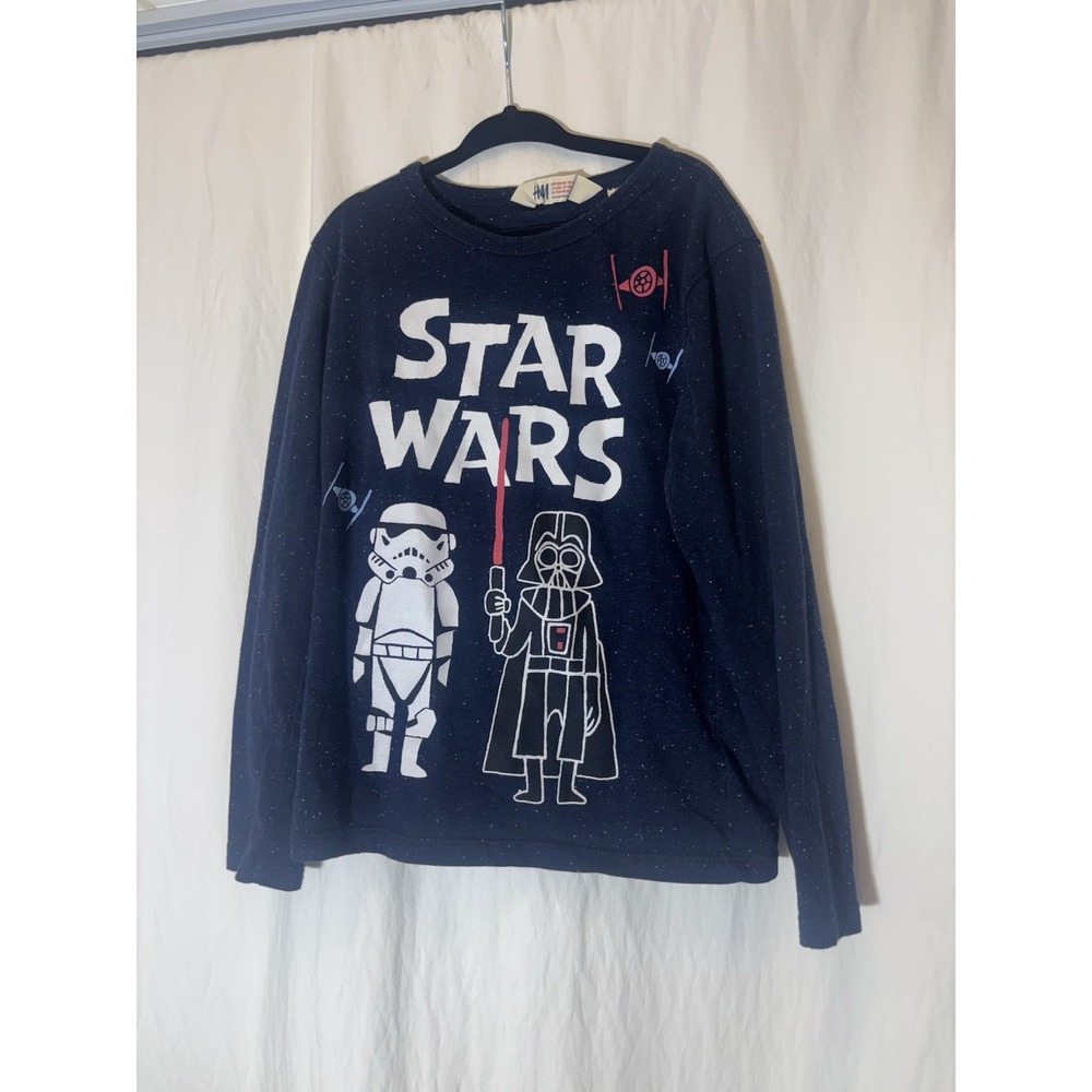 H&M Boy's Size 6/8 Star Wars Darth Vader T-Shirt‎ Navy Long Sleeve W38